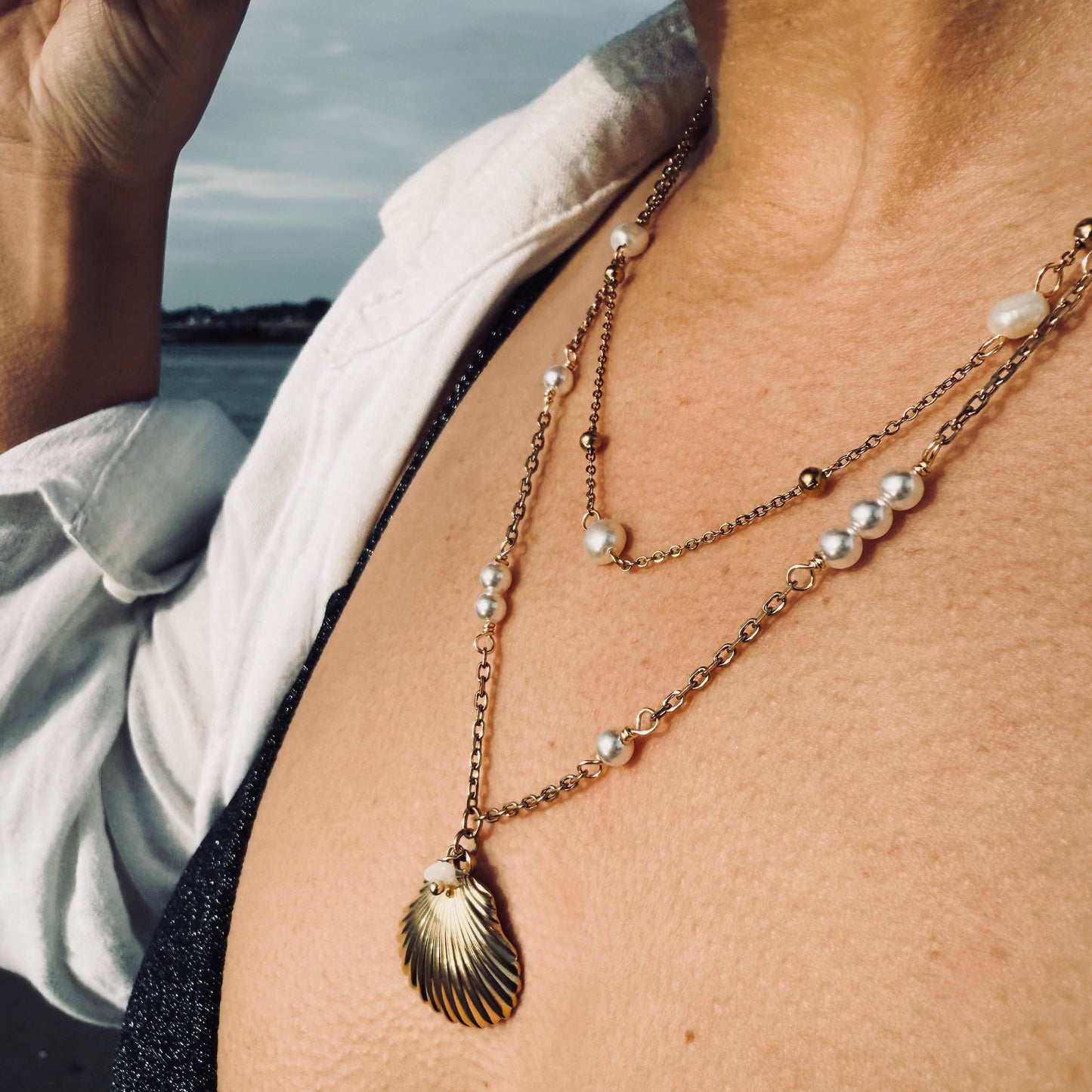 collier Luna perles doré