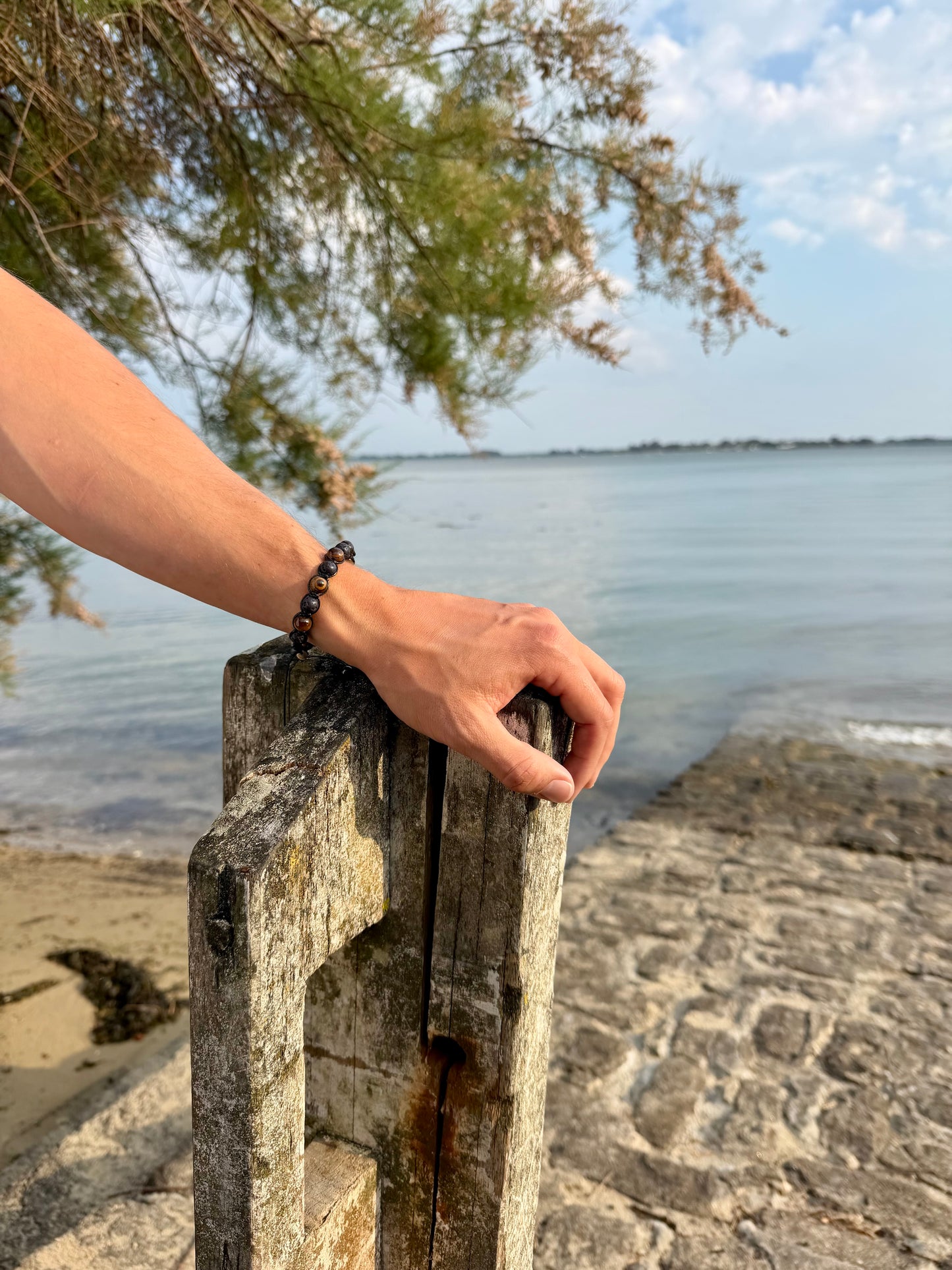 Bracelet basalte noir marron