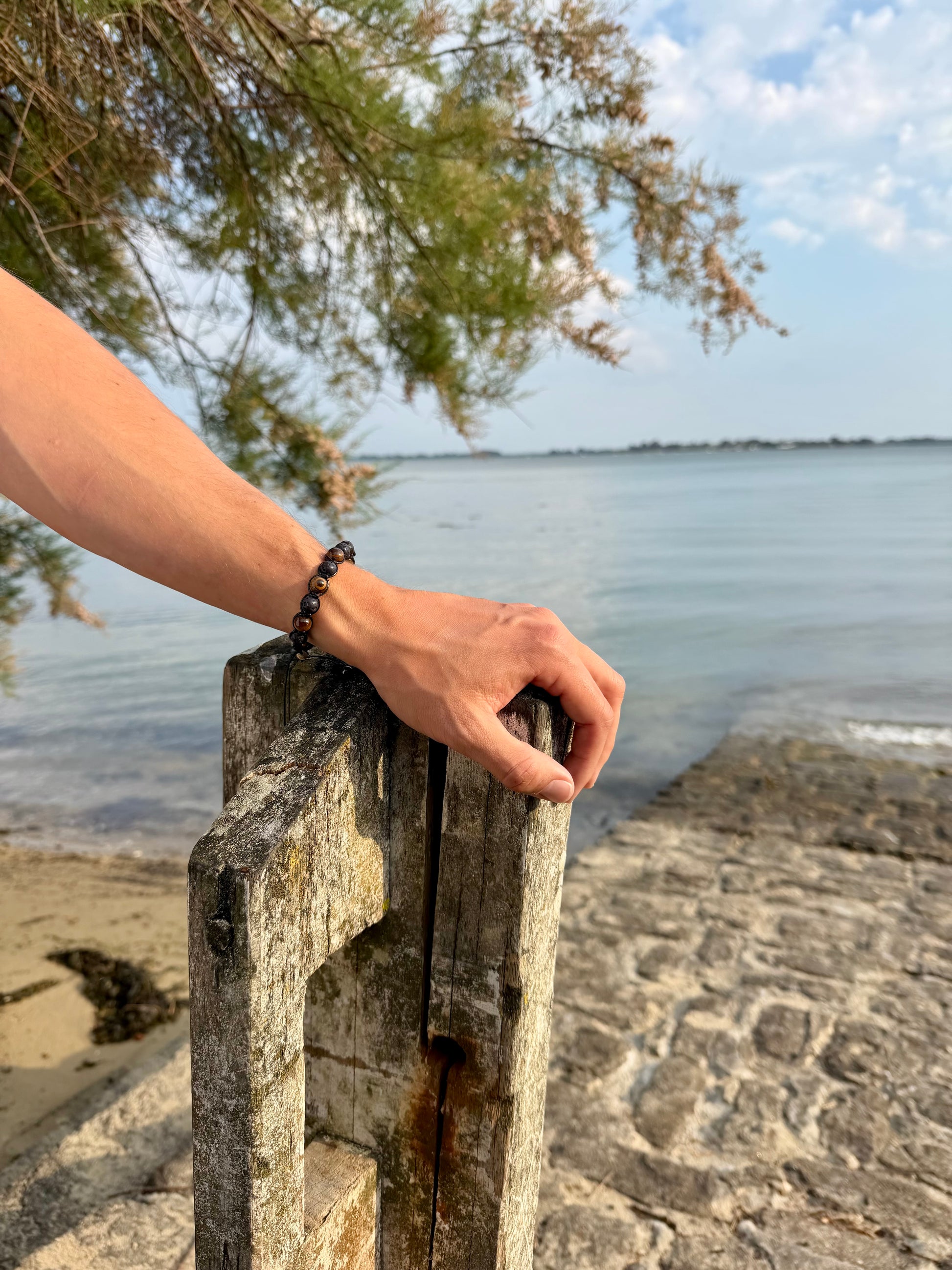 Bracelet basalte noir marron