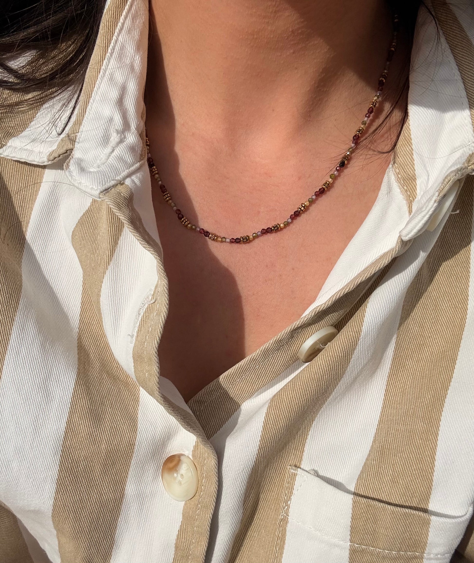 Collier Dalia perle rose et verte 
