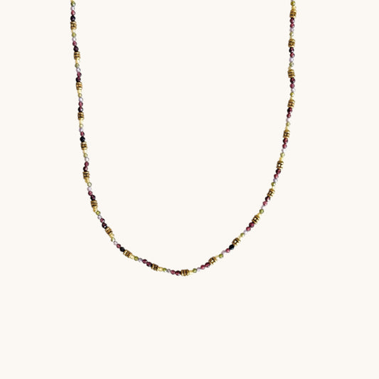 Collier dalia rose vert blanc dore
