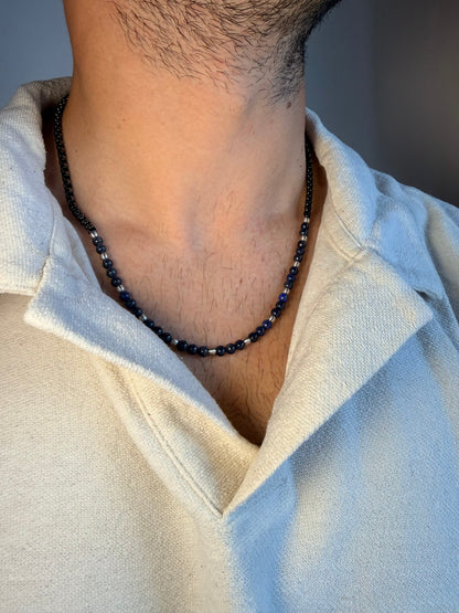 Collier perla bleu homme 
