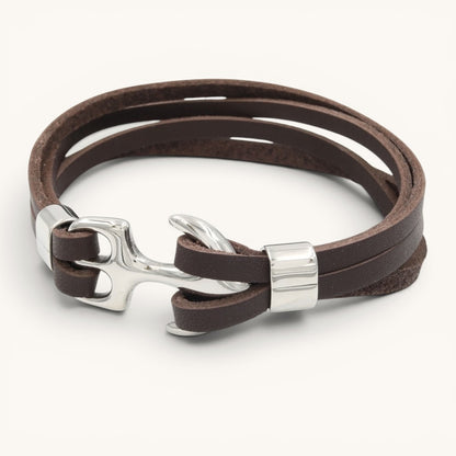 Bracelet Ancre Marron , Cuir Véritable & Ancre Acier Inoxydable