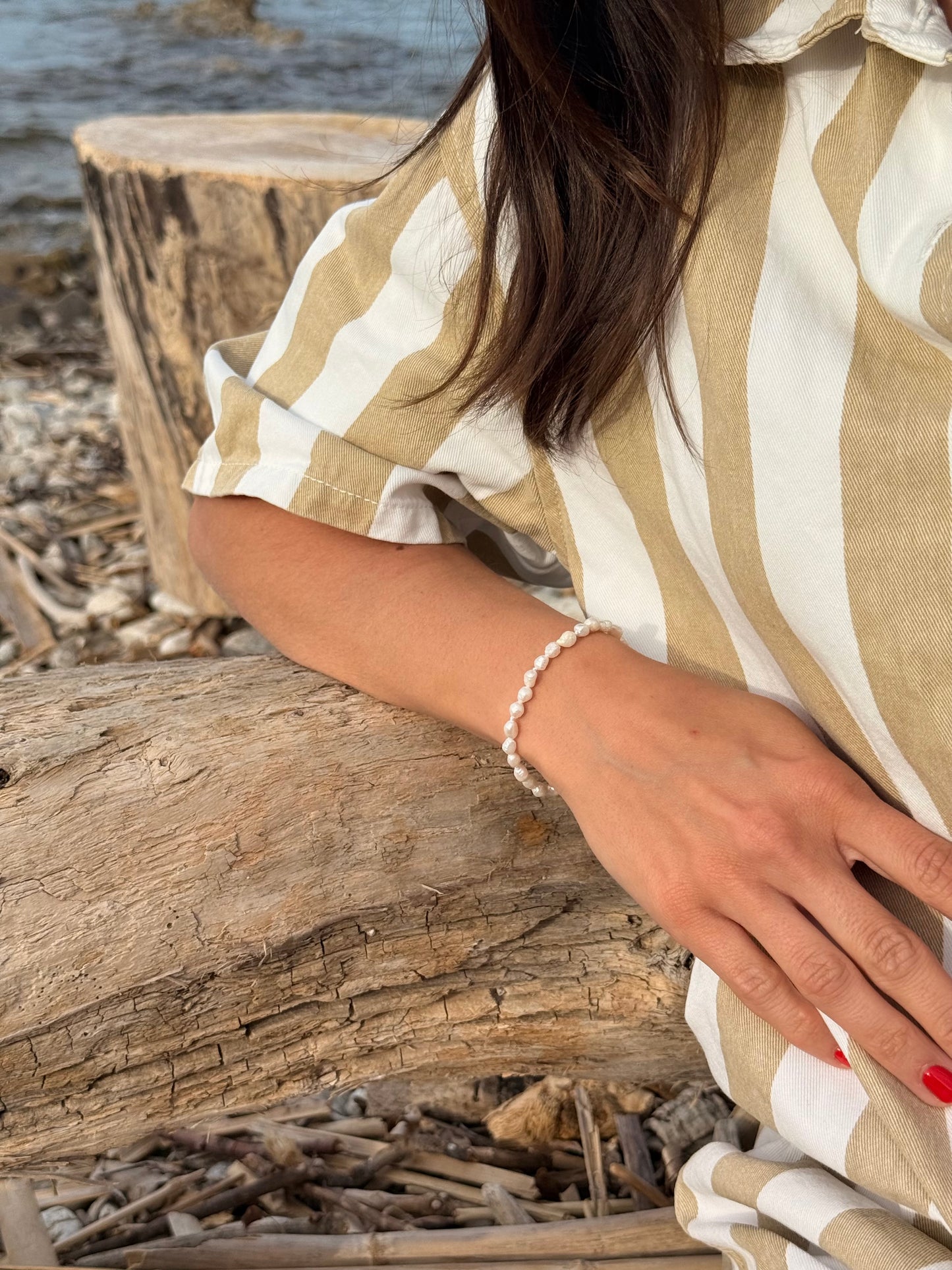 bracelet perles ecume blanc