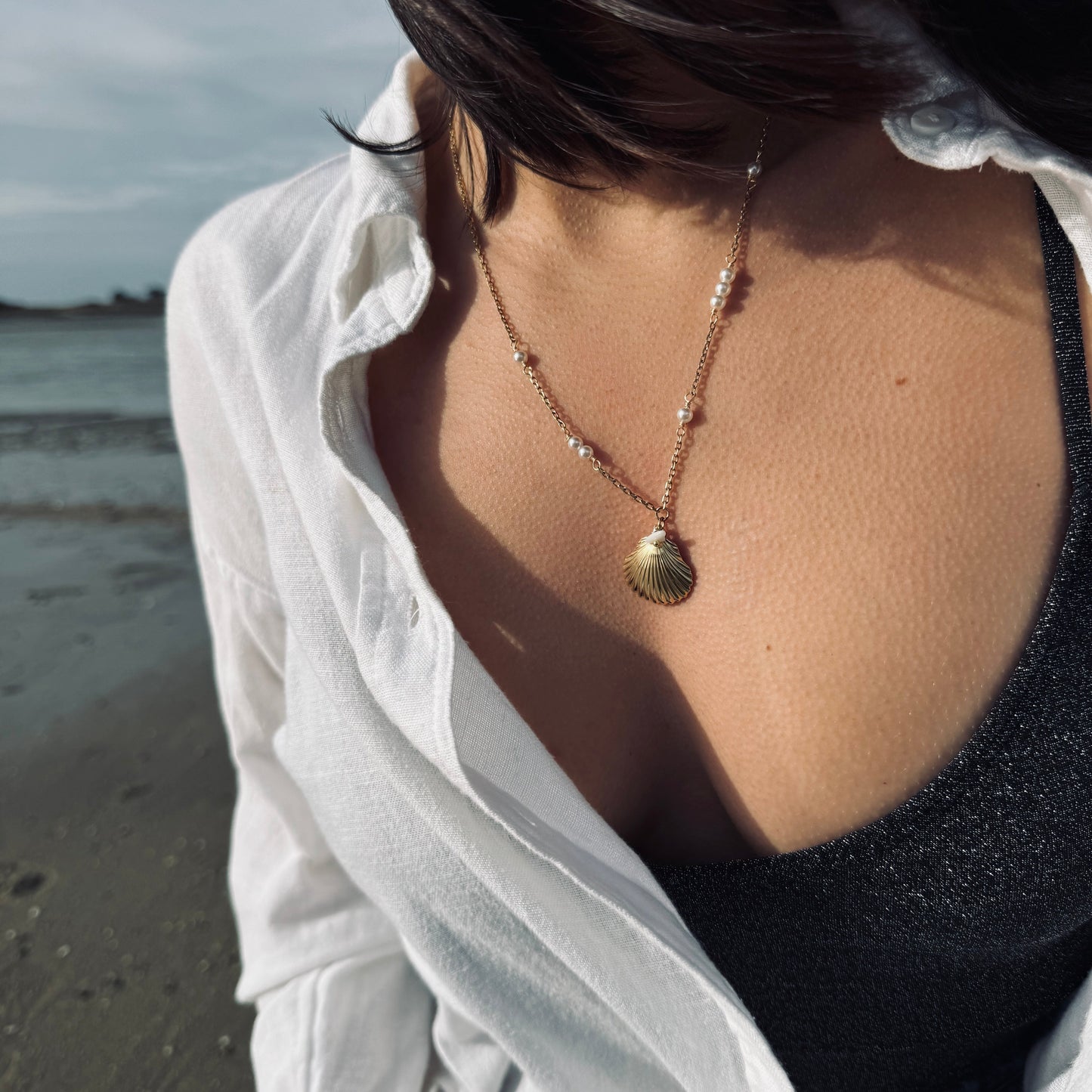 collier Luna perles doré