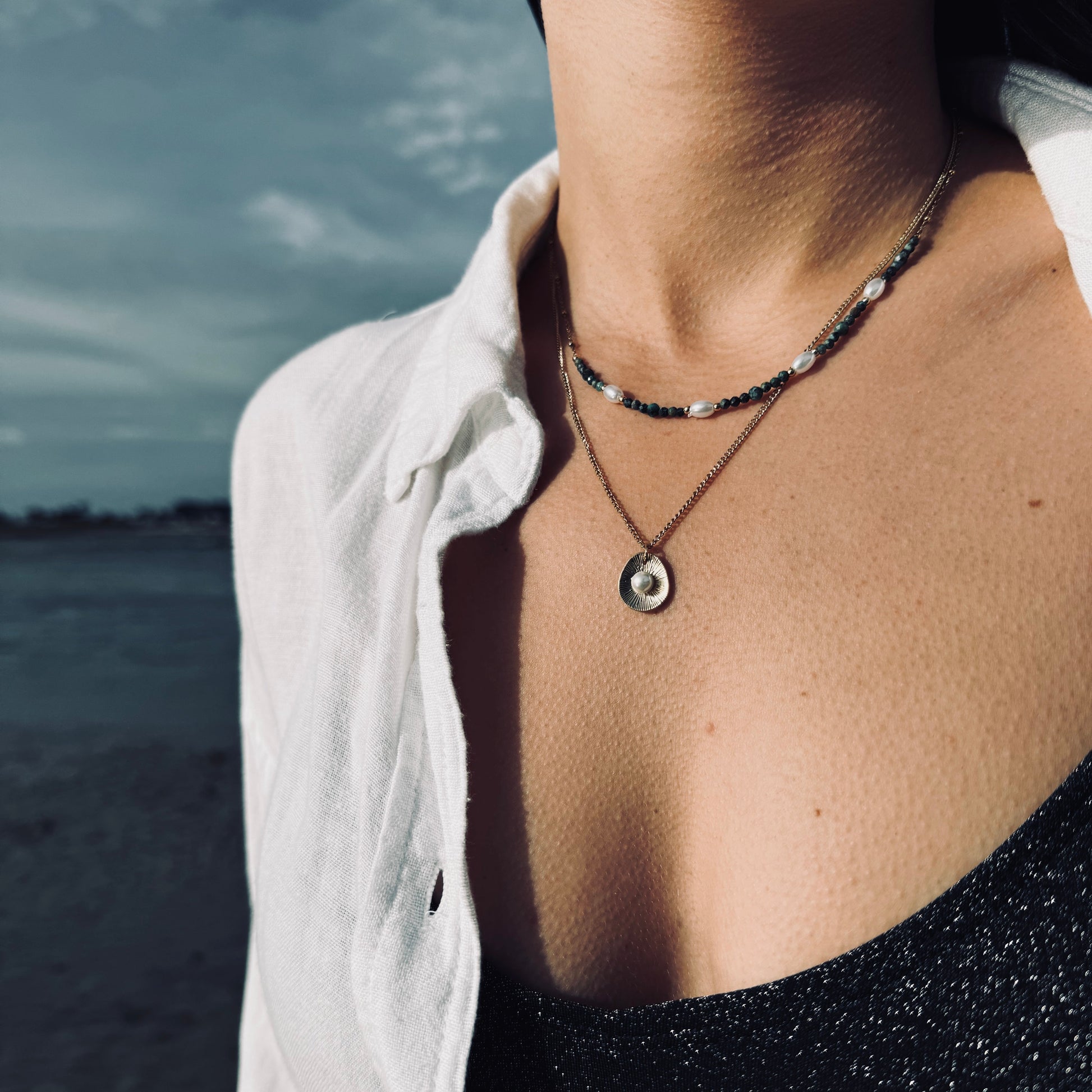 Collier Sirena perles et acier inoxydable