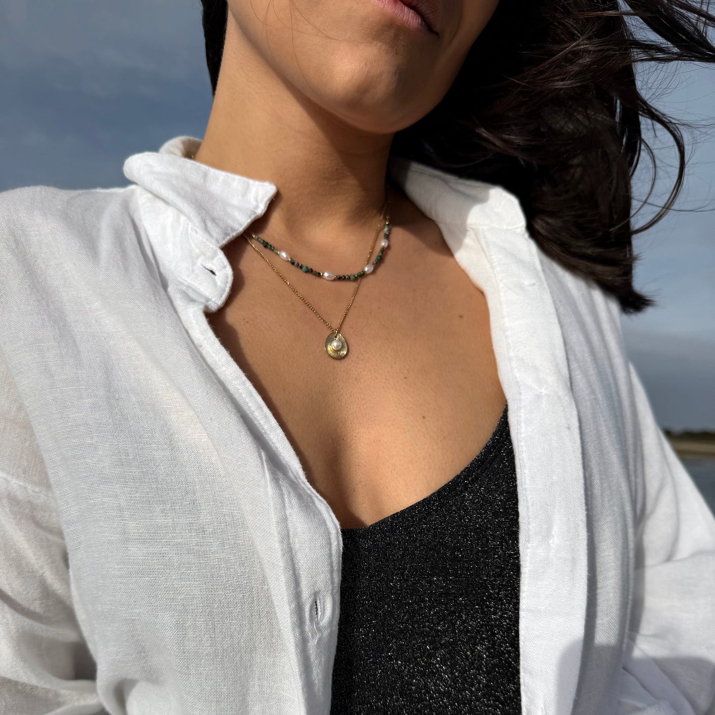 Collier Sirena perles et acier inoxydable