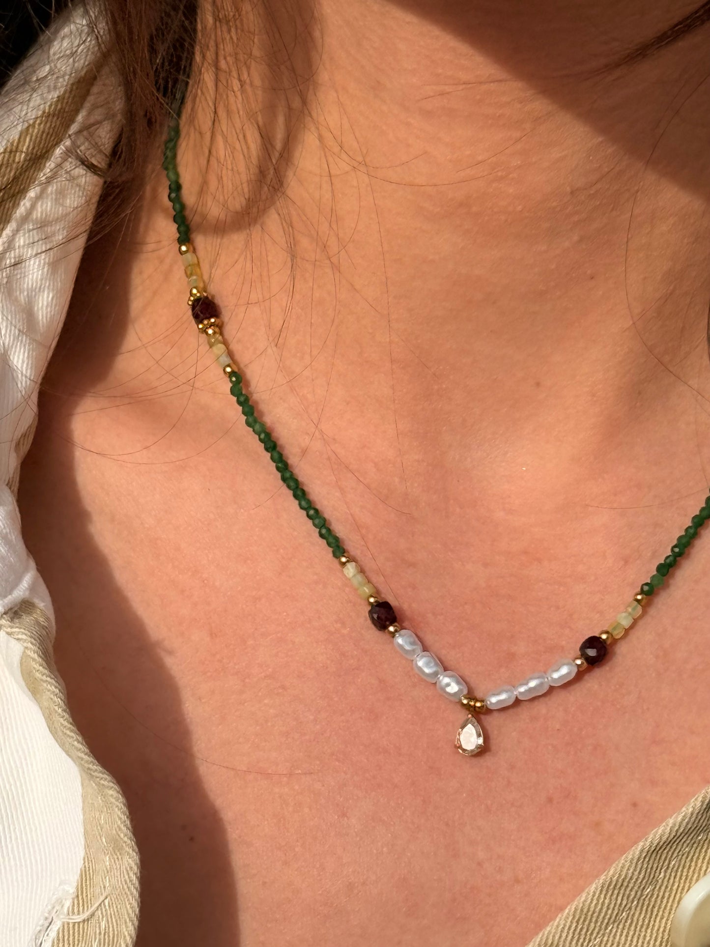 collier brume été vert-jaune-violine