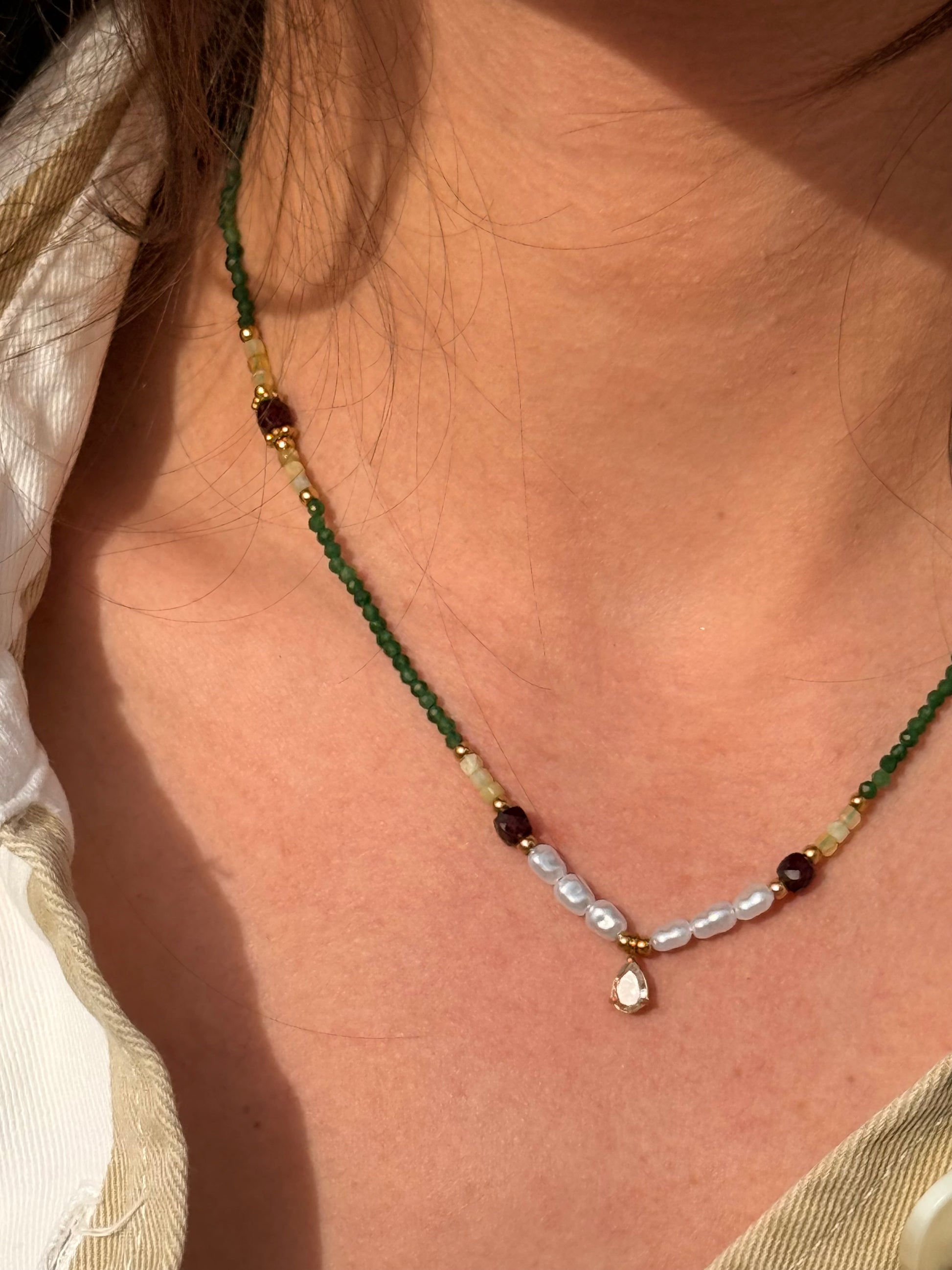 collier brume été vert-jaune-violine