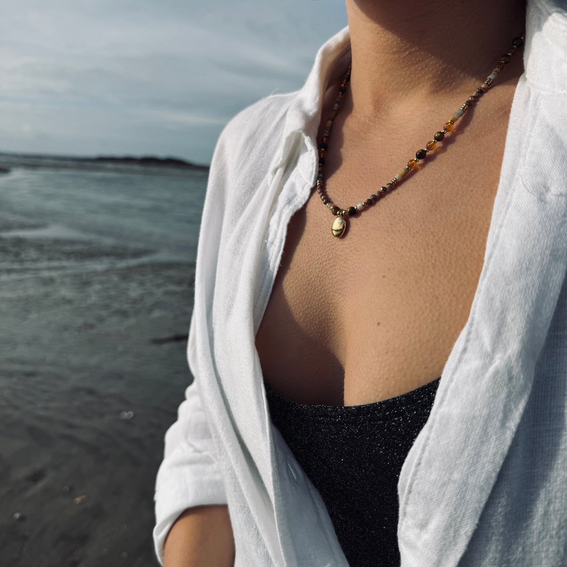 collier horizon perles oeil de tigre